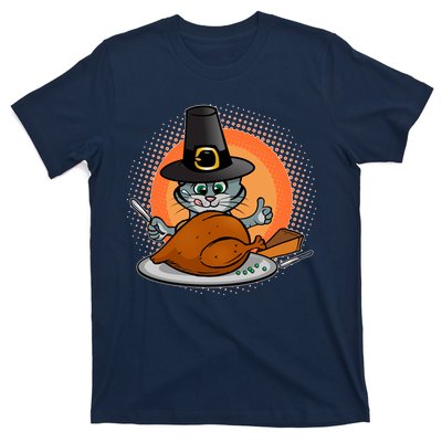 Cute Thanksgiving Happy Kitty Turkey Dinner T-Shirt