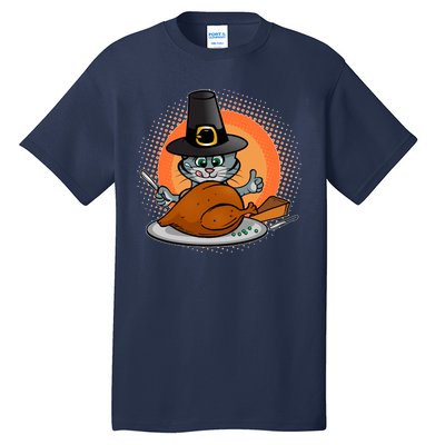 Cute Thanksgiving Happy Kitty Turkey Dinner Tall T-Shirt