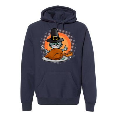 Cute Thanksgiving Happy Kitty Turkey Dinner Premium Hoodie