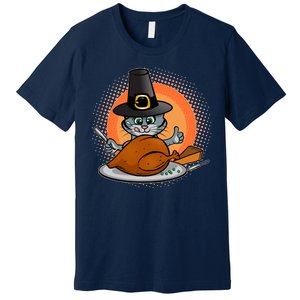 Cute Thanksgiving Happy Kitty Turkey Dinner Premium T-Shirt