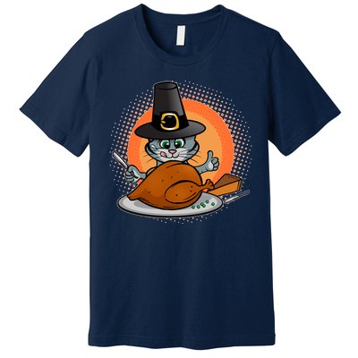 Cute Thanksgiving Happy Kitty Turkey Dinner Premium T-Shirt