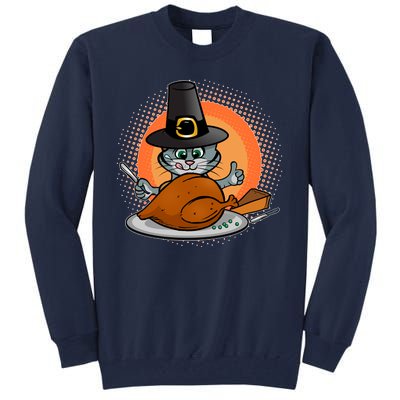 Cute Thanksgiving Happy Kitty Turkey Dinner Tall Sweatshirt