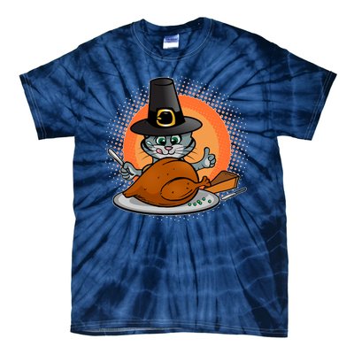 Cute Thanksgiving Happy Kitty Turkey Dinner Tie-Dye T-Shirt