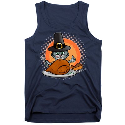 Cute Thanksgiving Happy Kitty Turkey Dinner Tank Top