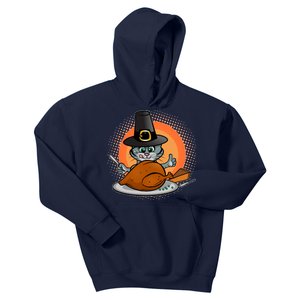 Cute Thanksgiving Happy Kitty Turkey Dinner Kids Hoodie