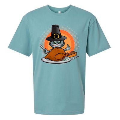 Cute Thanksgiving Happy Kitty Turkey Dinner Sueded Cloud Jersey T-Shirt