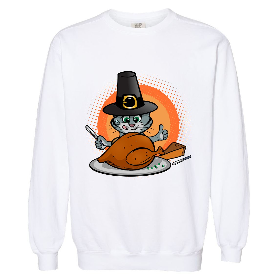 Cute Thanksgiving Happy Kitty Turkey Dinner Garment-Dyed Sweatshirt