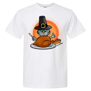 Cute Thanksgiving Happy Kitty Turkey Dinner Garment-Dyed Heavyweight T-Shirt