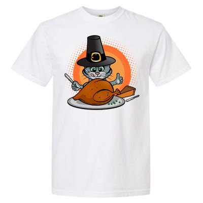 Cute Thanksgiving Happy Kitty Turkey Dinner Garment-Dyed Heavyweight T-Shirt