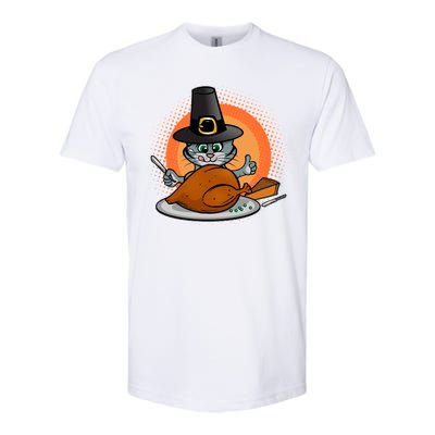 Cute Thanksgiving Happy Kitty Turkey Dinner Softstyle CVC T-Shirt