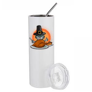 Cute Thanksgiving Happy Kitty Turkey Dinner Stainless Steel Tumbler