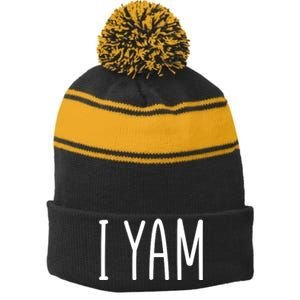 Cute Thanksgiving I Yam Stripe Pom Pom Beanie