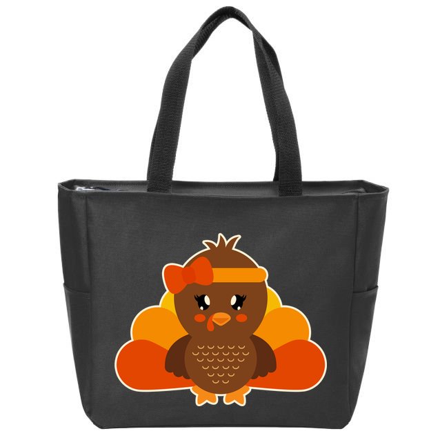 Cute Thanksgiving Little Turkey Girl Zip Tote Bag