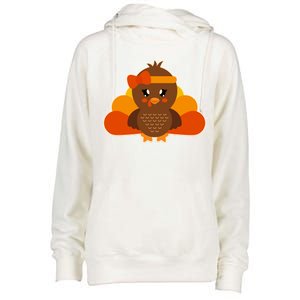 Cute Thanksgiving Little Turkey Girl Womens Funnel Neck Pullover Hood