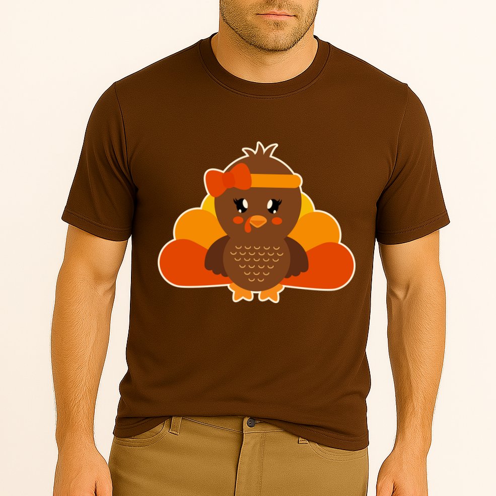 Cute Thanksgiving Little Turkey Girl Cooling Performance Crew T-Shirt