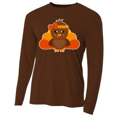 Cute Thanksgiving Little Turkey Girl Cooling Performance Long Sleeve Crew