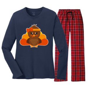 Cute Thanksgiving Little Turkey Girl Women's Long Sleeve Flannel Pajama Set 