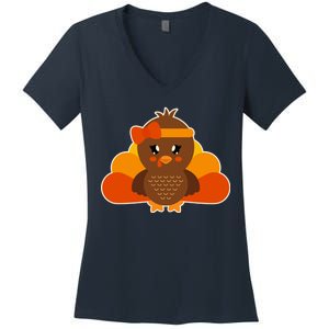 Cute Thanksgiving Little Turkey Girl Women's V-Neck T-Shirt