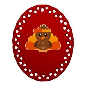 Cute Thanksgiving Little Turkey Girl Ceramic Oval Ornament