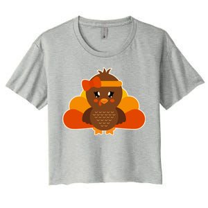 Cute Thanksgiving Little Turkey Girl Women's Crop Top Tee