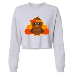 Cute Thanksgiving Little Turkey Girl Cropped Pullover Crew