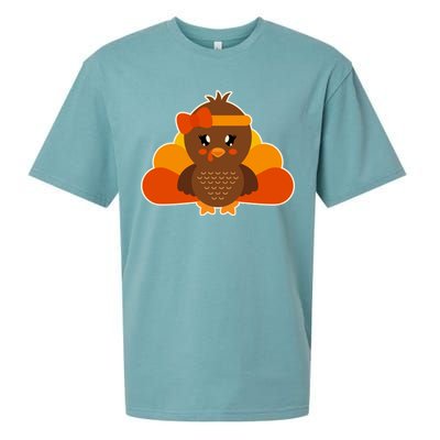 Cute Thanksgiving Little Turkey Girl Sueded Cloud Jersey T-Shirt