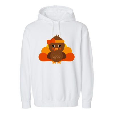 Cute Thanksgiving Little Turkey Girl Garment-Dyed Fleece Hoodie