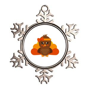 Cute Thanksgiving Little Turkey Girl Metallic Star Ornament