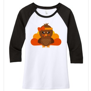 Cute Thanksgiving Little Turkey Girl Women's Tri-Blend 3/4-Sleeve Raglan Shirt