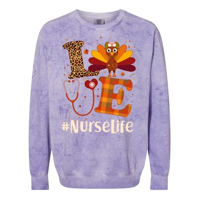 Cute Thanksgiving #NurseLife Fall Patterns Nurse Turkey Colorblast Crewneck Sweatshirt