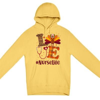 Cute Thanksgiving #NurseLife Fall Patterns Nurse Turkey Premium Pullover Hoodie