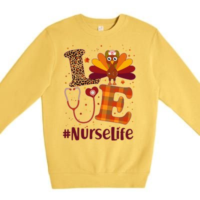 Cute Thanksgiving #NurseLife Fall Patterns Nurse Turkey Premium Crewneck Sweatshirt