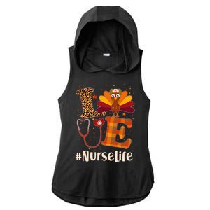 Cute Thanksgiving #NurseLife Fall Patterns Nurse Turkey Ladies PosiCharge Tri-Blend Wicking Draft Hoodie Tank