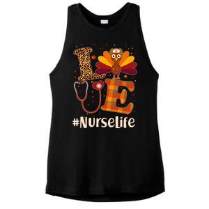 Cute Thanksgiving #NurseLife Fall Patterns Nurse Turkey Ladies PosiCharge Tri-Blend Wicking Tank