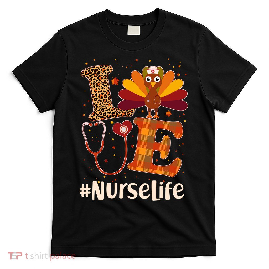 Cute Thanksgiving #NurseLife Fall Patterns Nurse Turkey T-Shirt