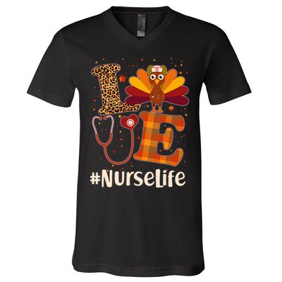 Cute Thanksgiving #NurseLife Fall Patterns Nurse Turkey V-Neck T-Shirt