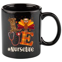 Cute Thanksgiving #NurseLife Fall Patterns Nurse Turkey 11oz C Handle Ceramic Mug