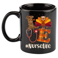 Cute Thanksgiving #NurseLife Fall Patterns Nurse Turkey 11oz C Handle Ceramic Mug