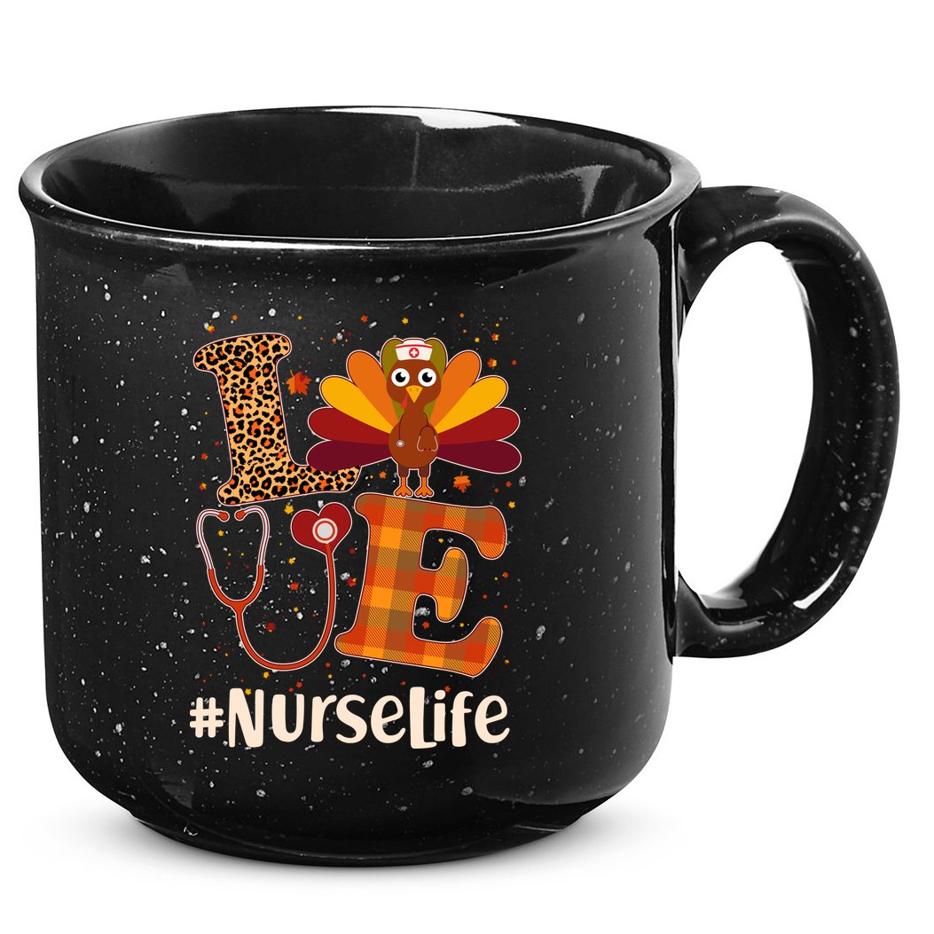 Cute Thanksgiving #NurseLife Fall Patterns Nurse Turkey 15oz Campfire Ceramic Mug