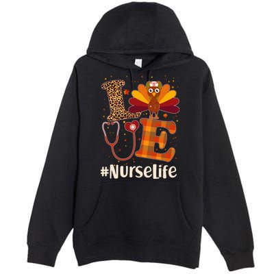 Cute Thanksgiving #NurseLife Fall Patterns Nurse Turkey Premium Pullover Hoodie