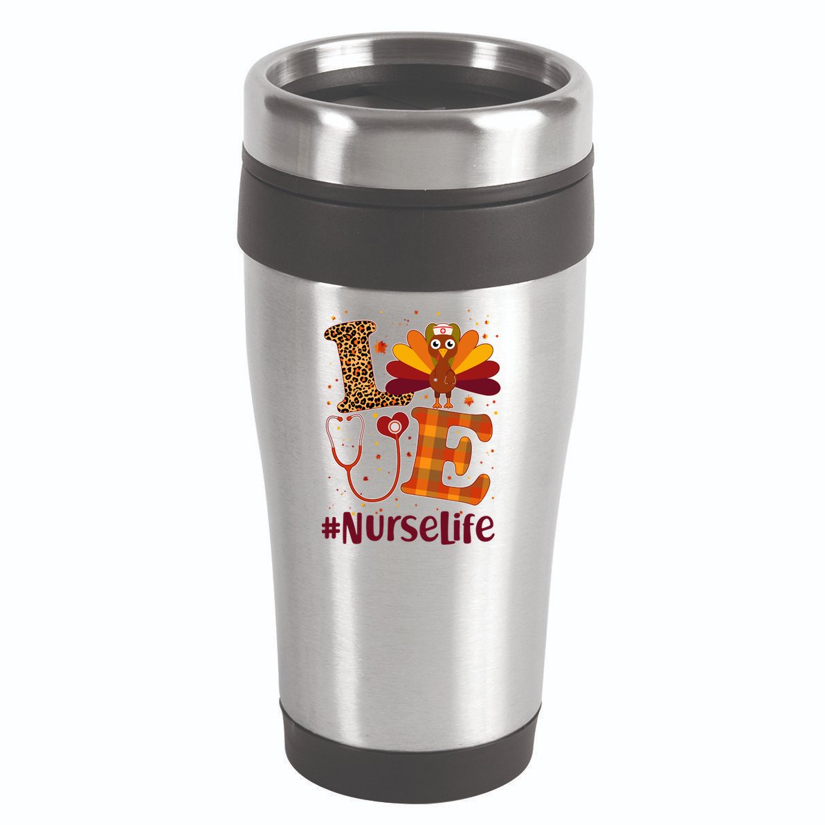 Cute Thanksgiving #NurseLife Fall Patterns Nurse Turkey 16oz Travel Tumbler