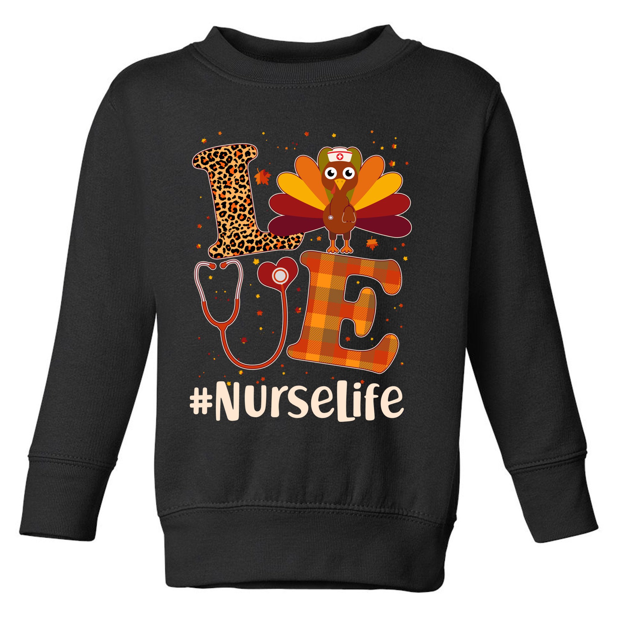 Cute Thanksgiving #NurseLife Fall Patterns Nurse Turkey Toddler Sweatshirt