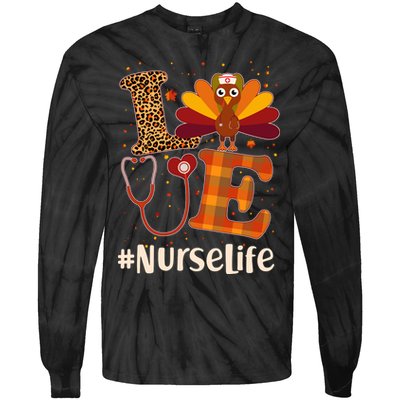 Cute Thanksgiving #NurseLife Fall Patterns Nurse Turkey Tie-Dye Long Sleeve Shirt