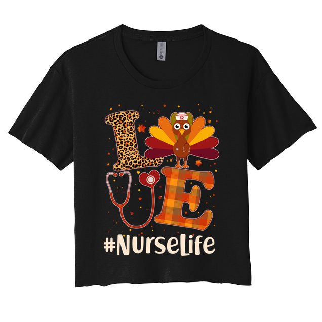 Cute Thanksgiving #NurseLife Fall Patterns Nurse Turkey Women's Crop Top Tee