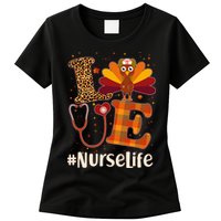 Cute Thanksgiving #NurseLife Fall Patterns Nurse Turkey Womens T-Shirt