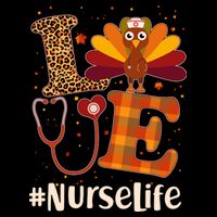 Cute Thanksgiving #NurseLife Fall Patterns Nurse Turkey Womens T-Shirt