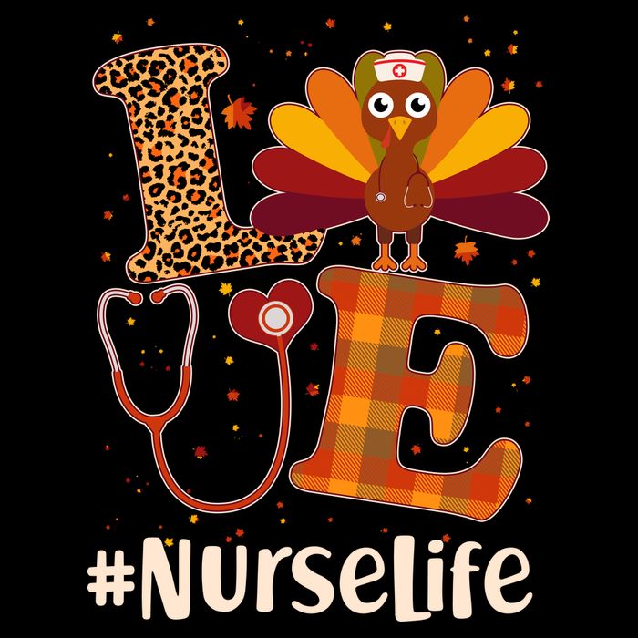 Cute Thanksgiving #NurseLife Fall Patterns Nurse Turkey Womens T-Shirt