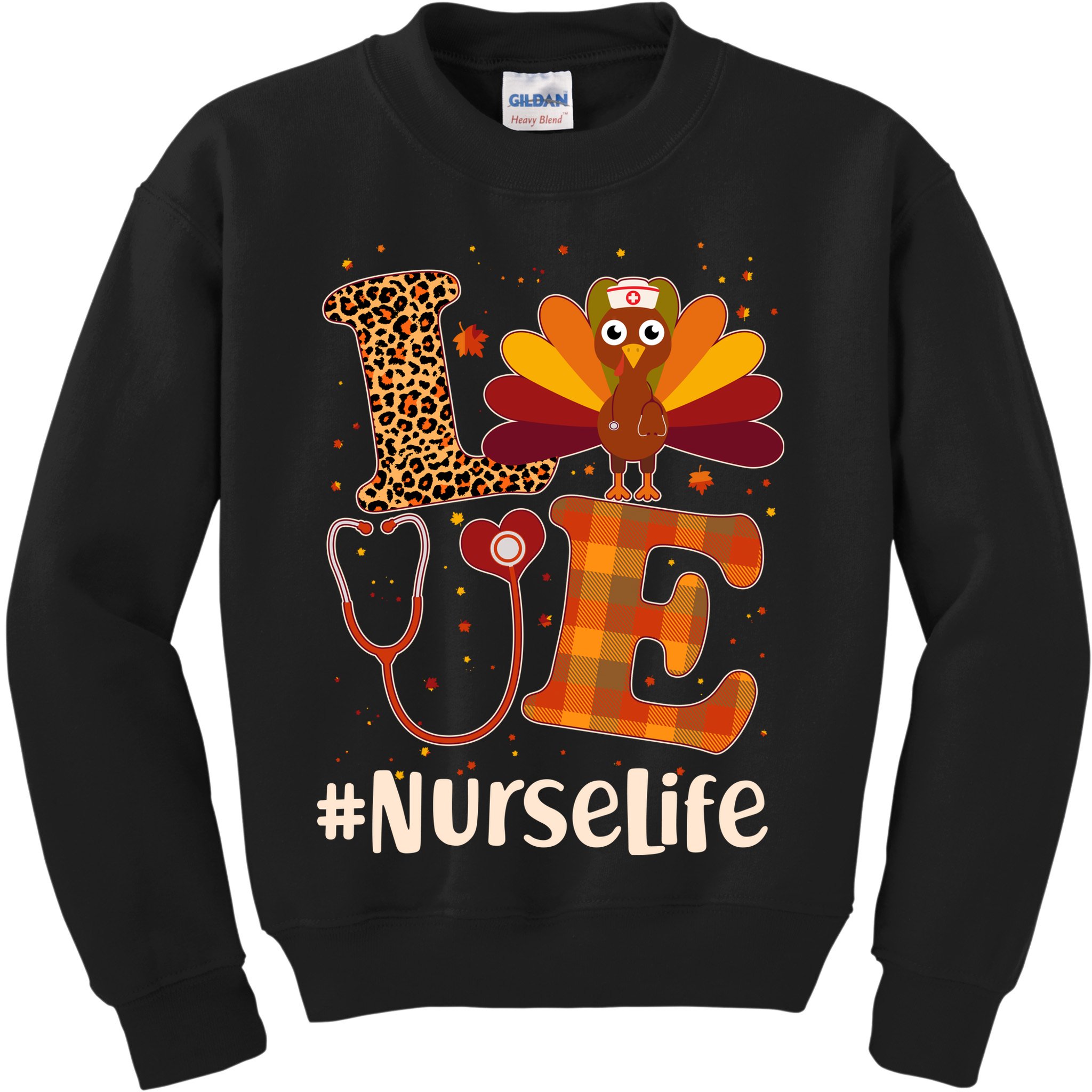 Cute Thanksgiving #NurseLife Fall Patterns Nurse Turkey Kids Sweatshirt
