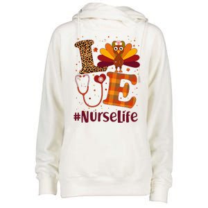 Cute Thanksgiving #NurseLife Fall Patterns Nurse Turkey Womens Funnel Neck Pullover Hood