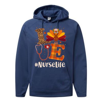 Cute Thanksgiving #NurseLife Fall Patterns Nurse Turkey Performance Fleece Hoodie